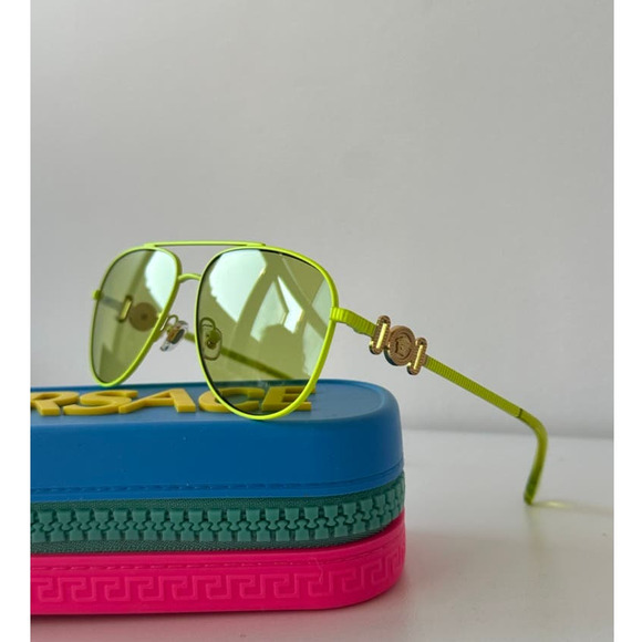 NEW Versace Kids VK2002 Yellow Neon Aviator Sunglasses
